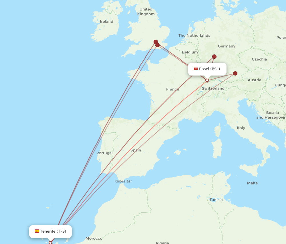 TFS to BSL flights and routes map