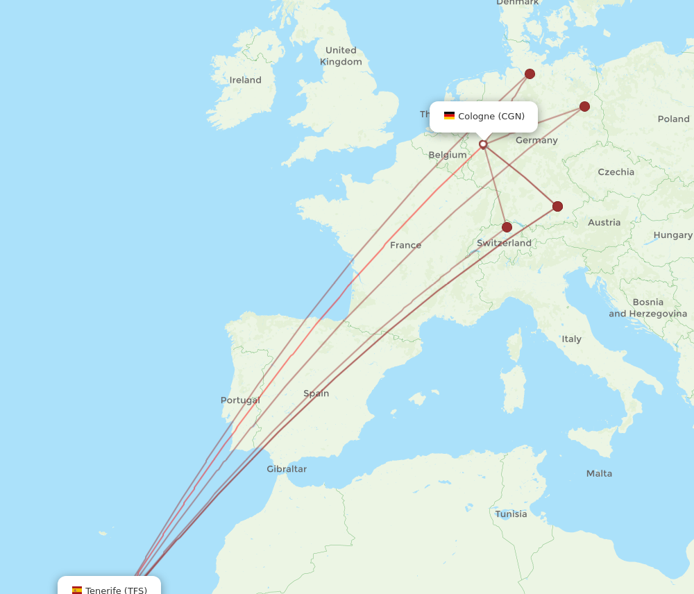 TFS to CGN flights and routes map