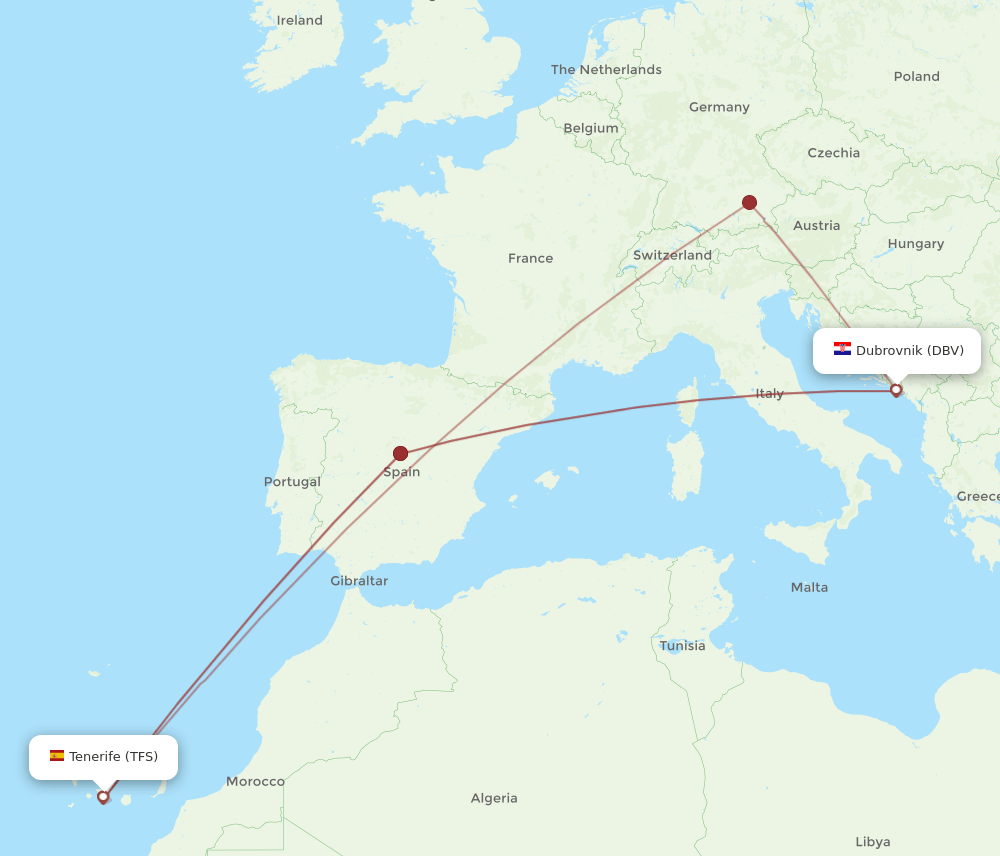TFS to DBV flights and routes map