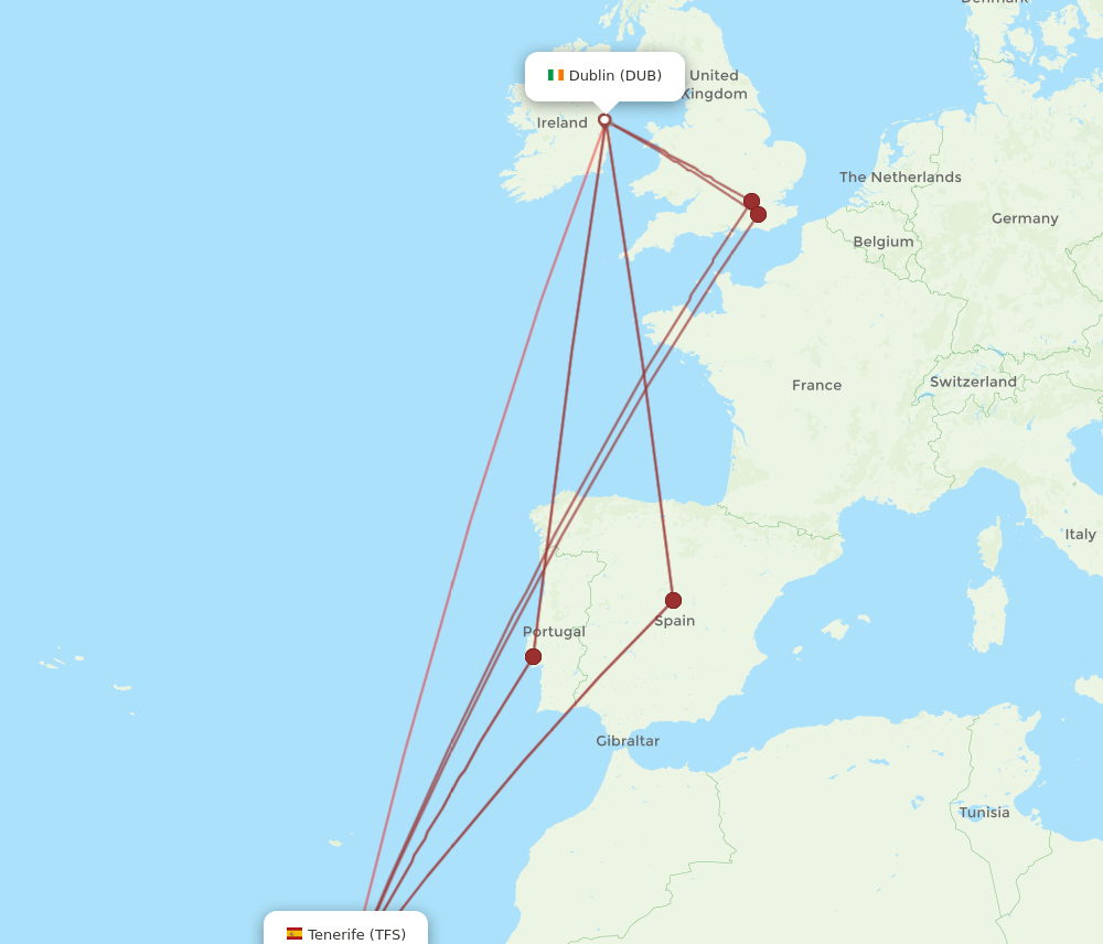 TFS to DUB flights and routes map