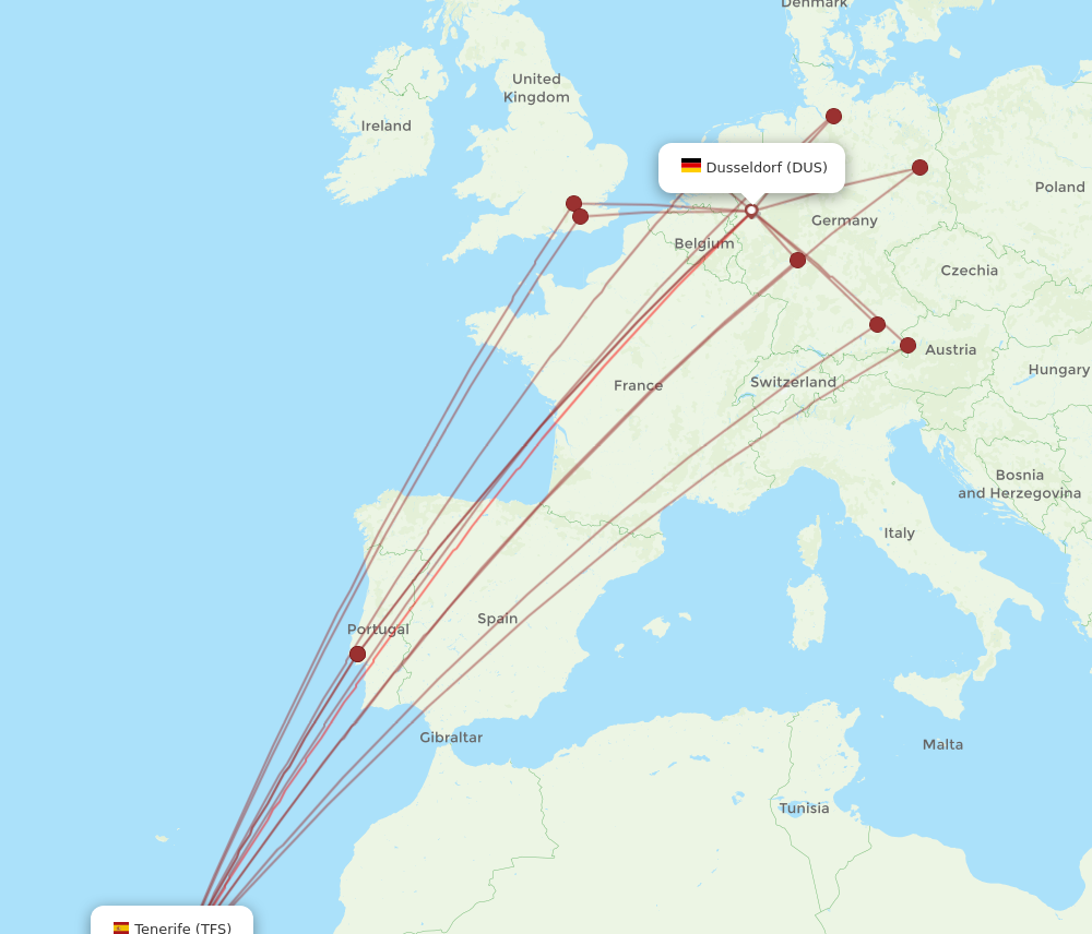 TFS to DUS flights and routes map