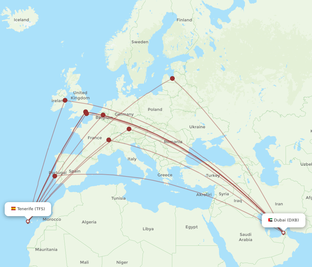 TFS-DXB flight routes