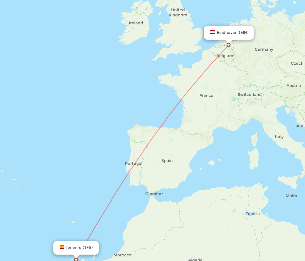TFS to EIN flights and routes map