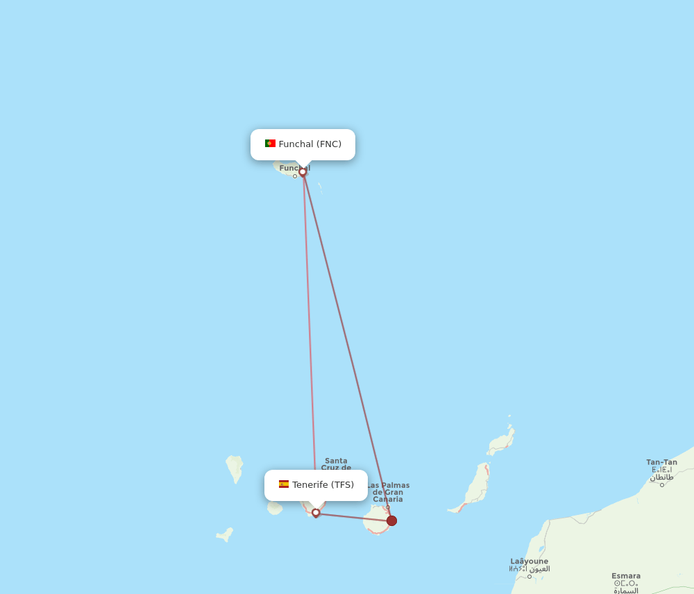 TFS to FNC flights and routes map