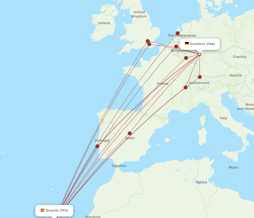 TFS to FRA flights and routes map