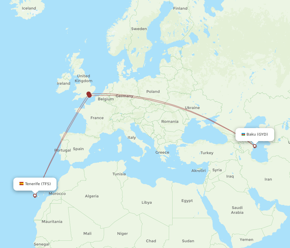 TFS to GYD flights and routes map