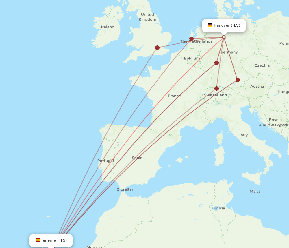 TFS to HAJ flights and routes map