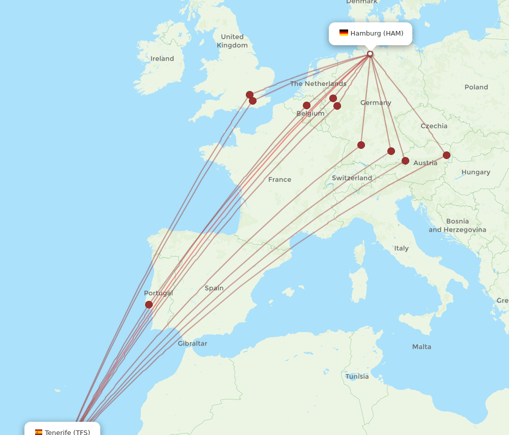 TFS to HAM flights and routes map