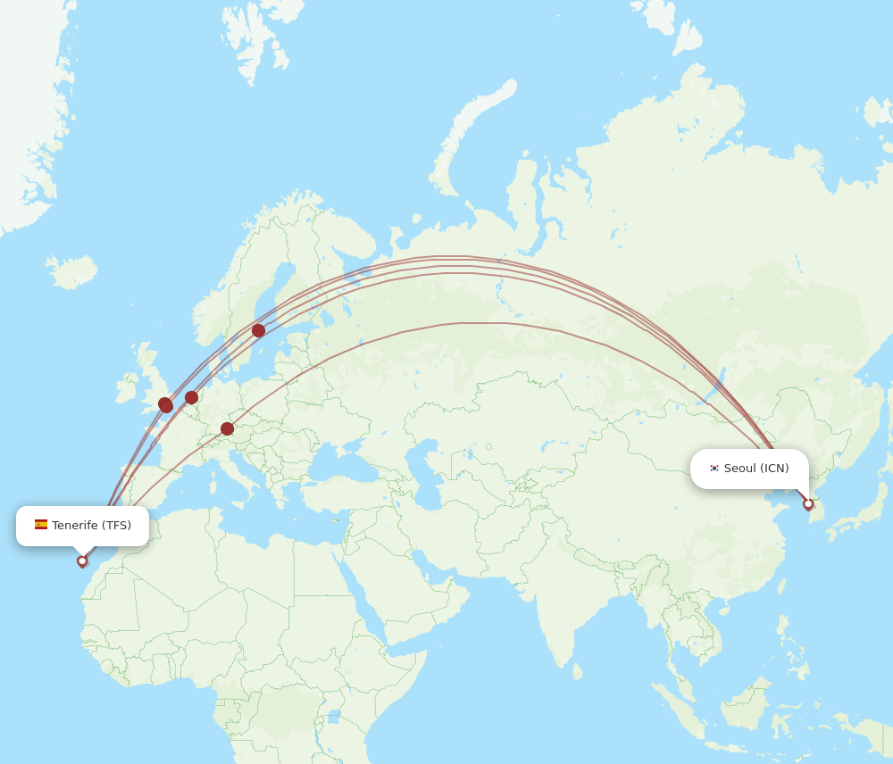 TFS to ICN flights and routes map