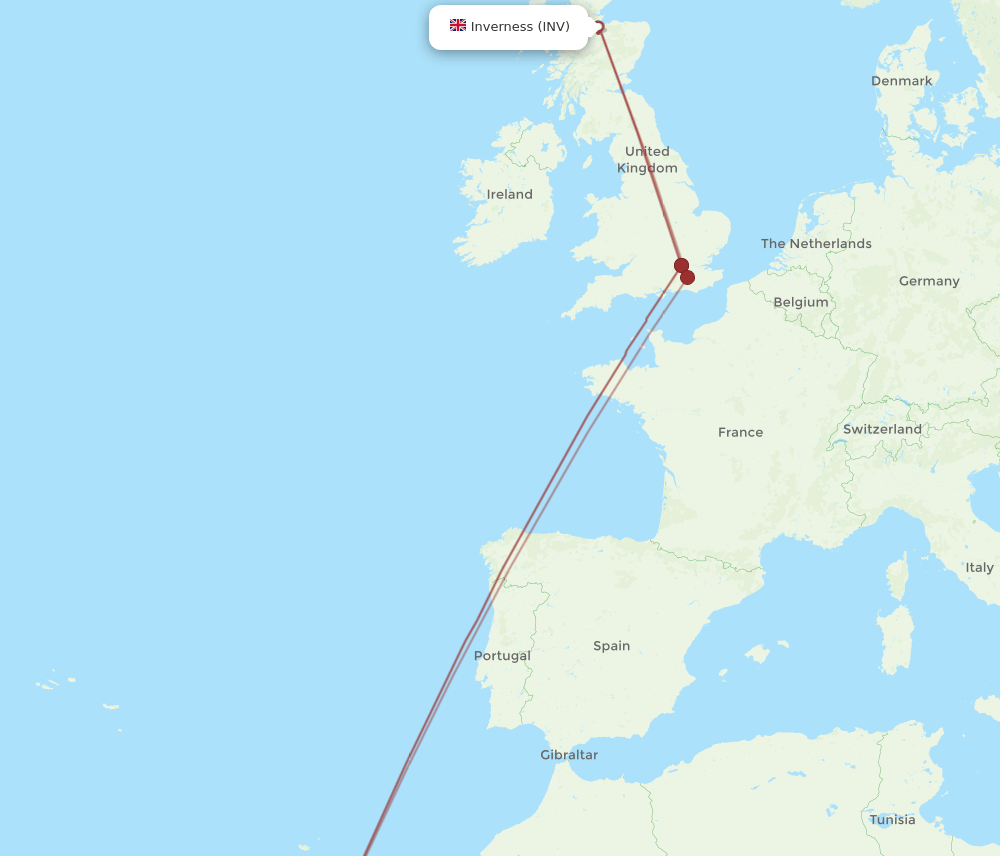 TFS to INV flights and routes map