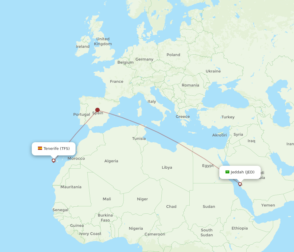 TFS to JED flights and routes map