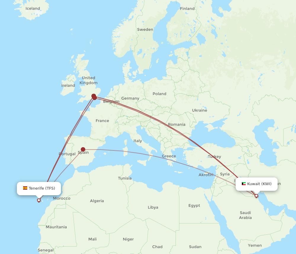 TFS-KWI flight routes