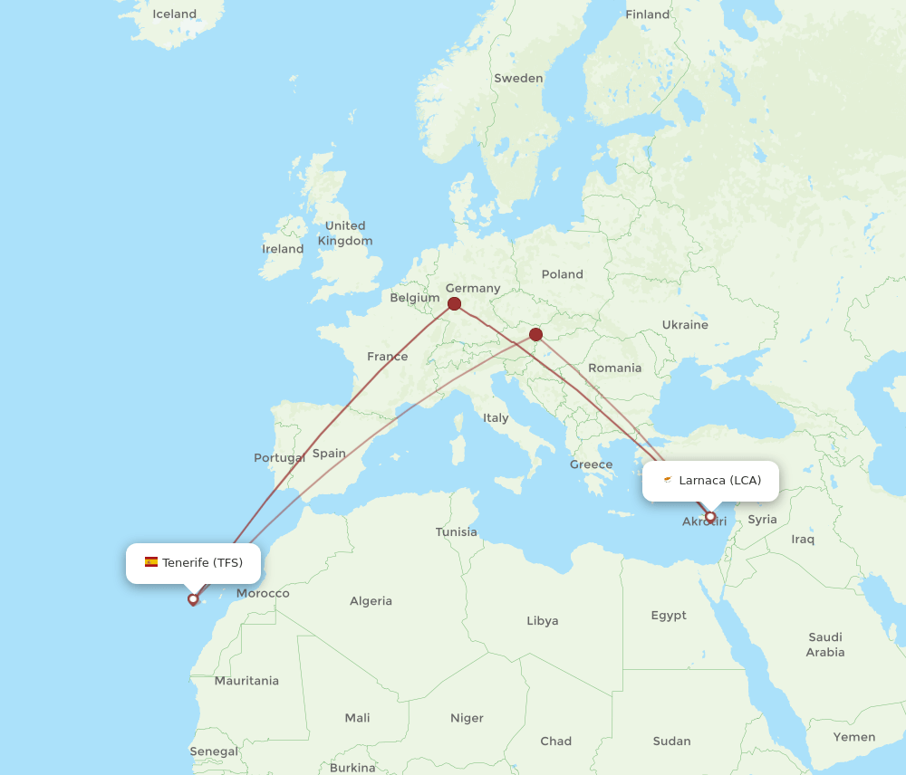 TFS to LCA flights and routes map