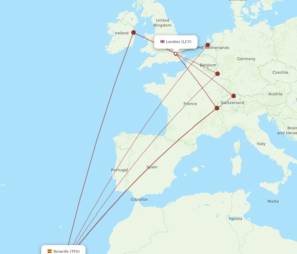 TFS to LCY flights and routes map