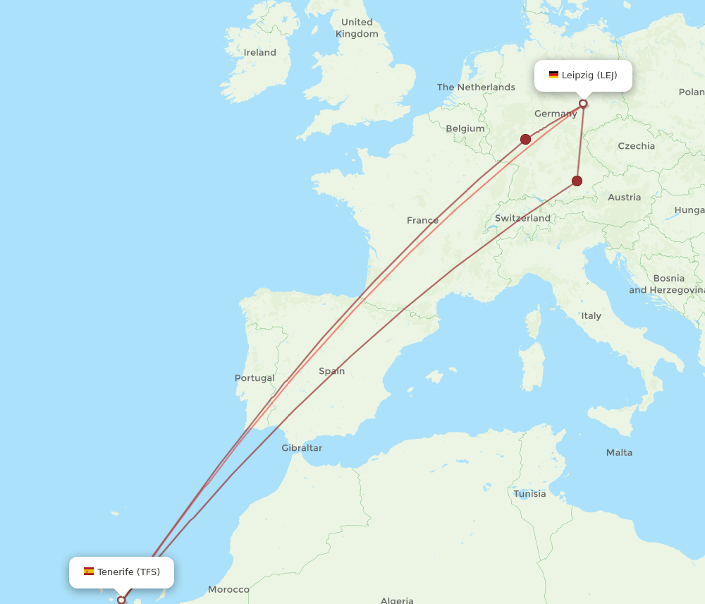 TFS to LEJ flights and routes map