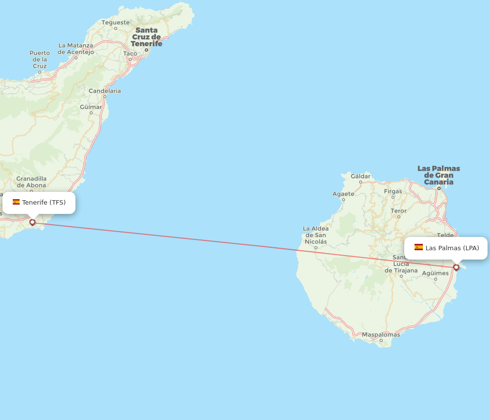 Tenerife - Las Palmas route map and flight paths