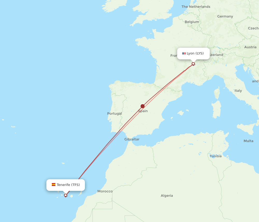 TFS to LYS flights and routes map