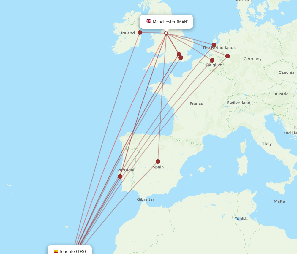 TFS to MAN flights and routes map