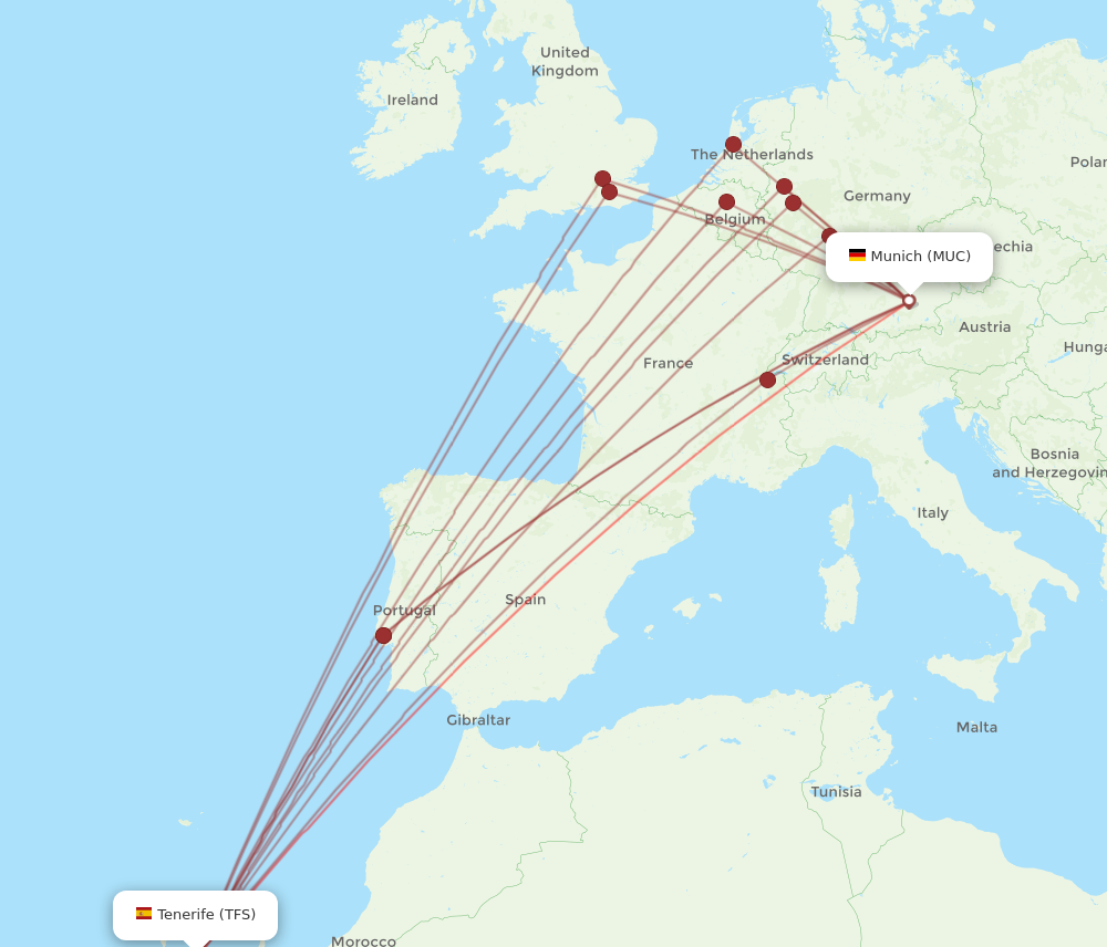 TFS to MUC flights and routes map