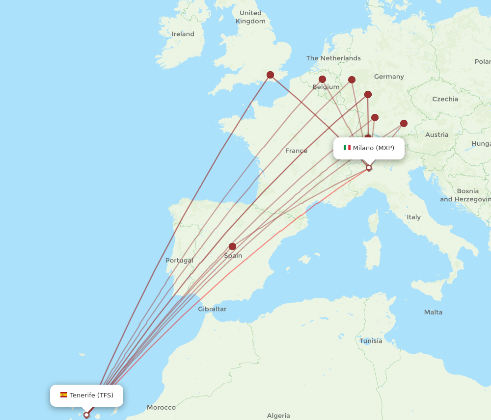 TFS to MXP flights and routes map