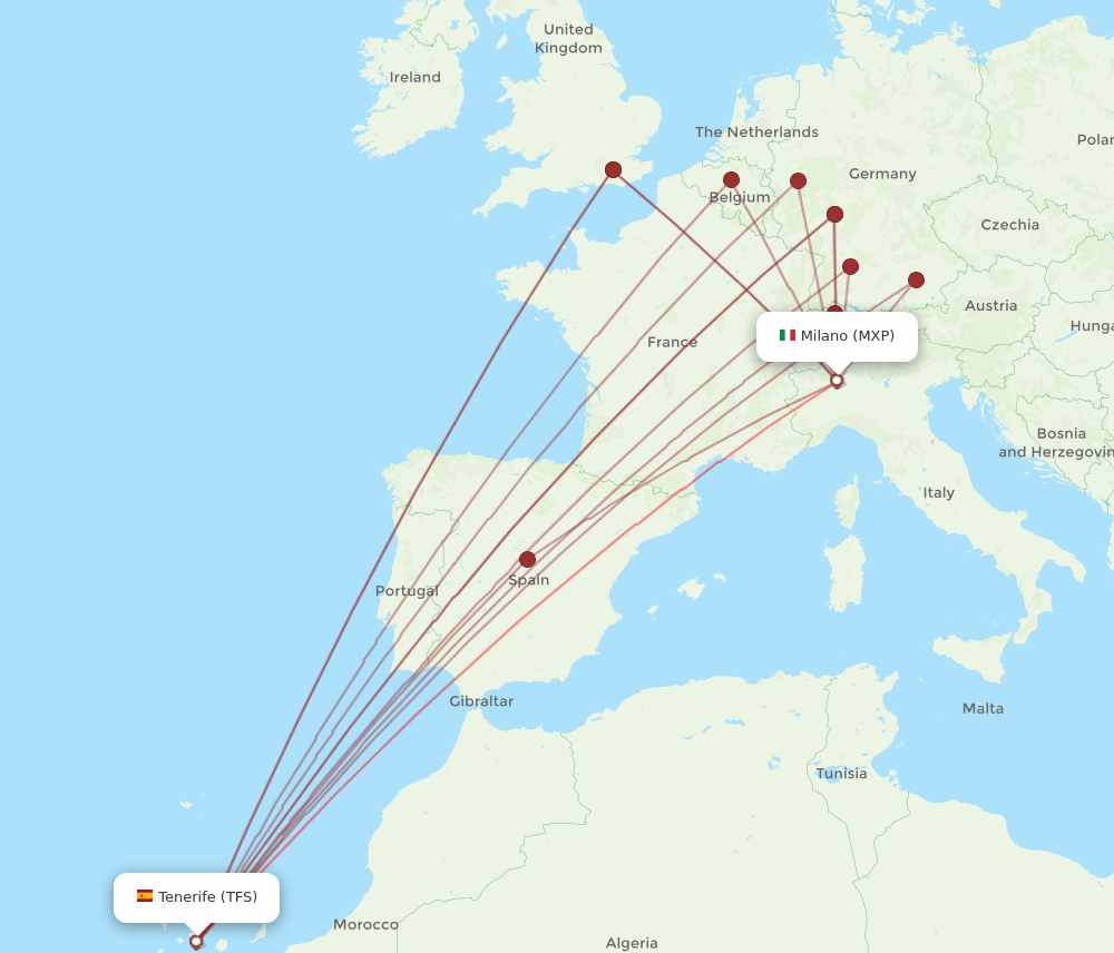 TFS-MXP flight routes