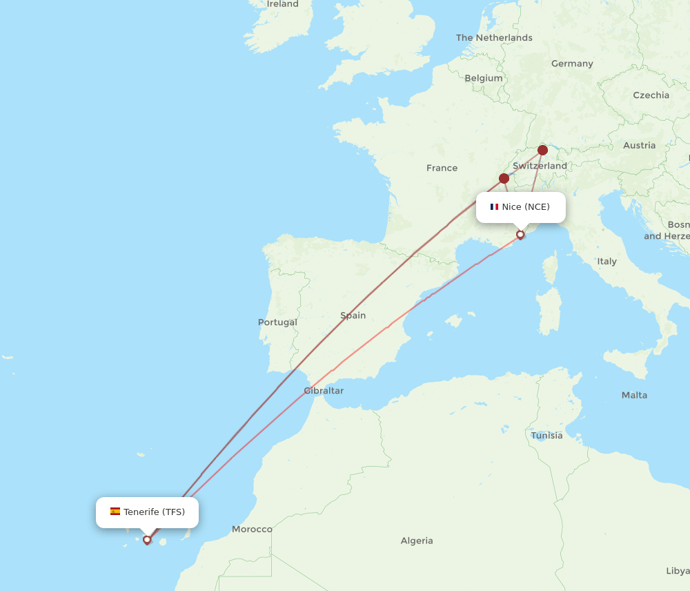 TFS to NCE flights and routes map