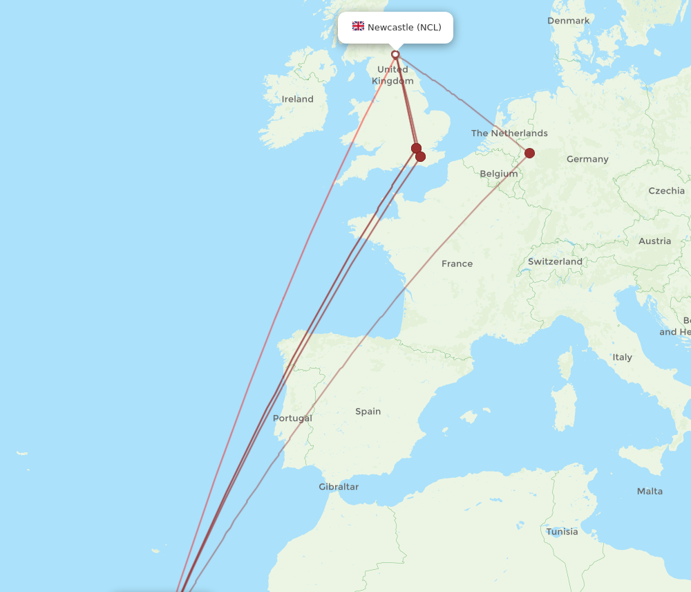 TFS to NCL flights and routes map