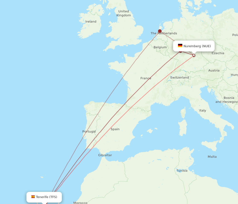 TFS to NUE flights and routes map