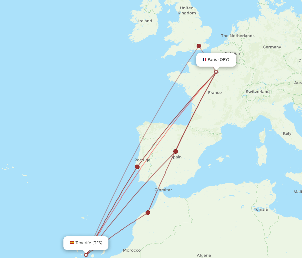 TFS to ORY flights and routes map