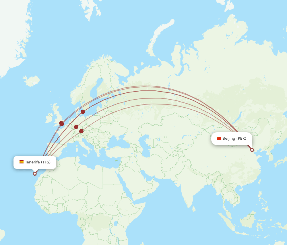 TFS to PEK flights and routes map