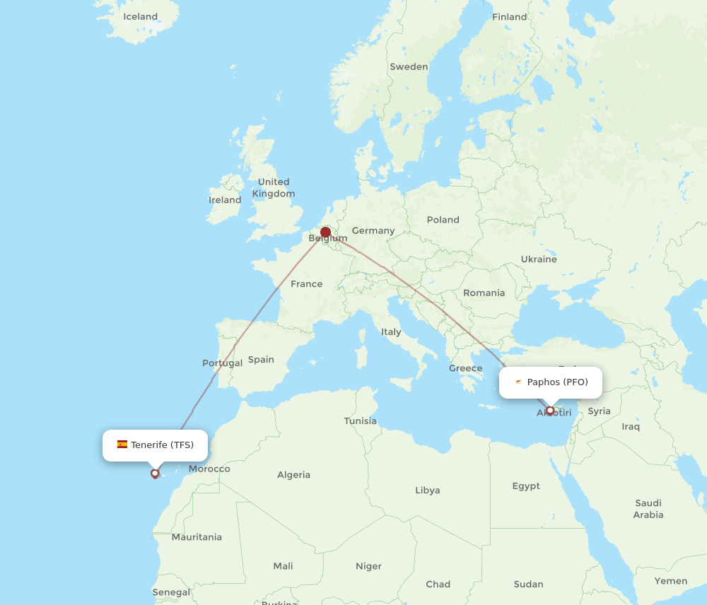Tenerife - Paphos route map and flight paths