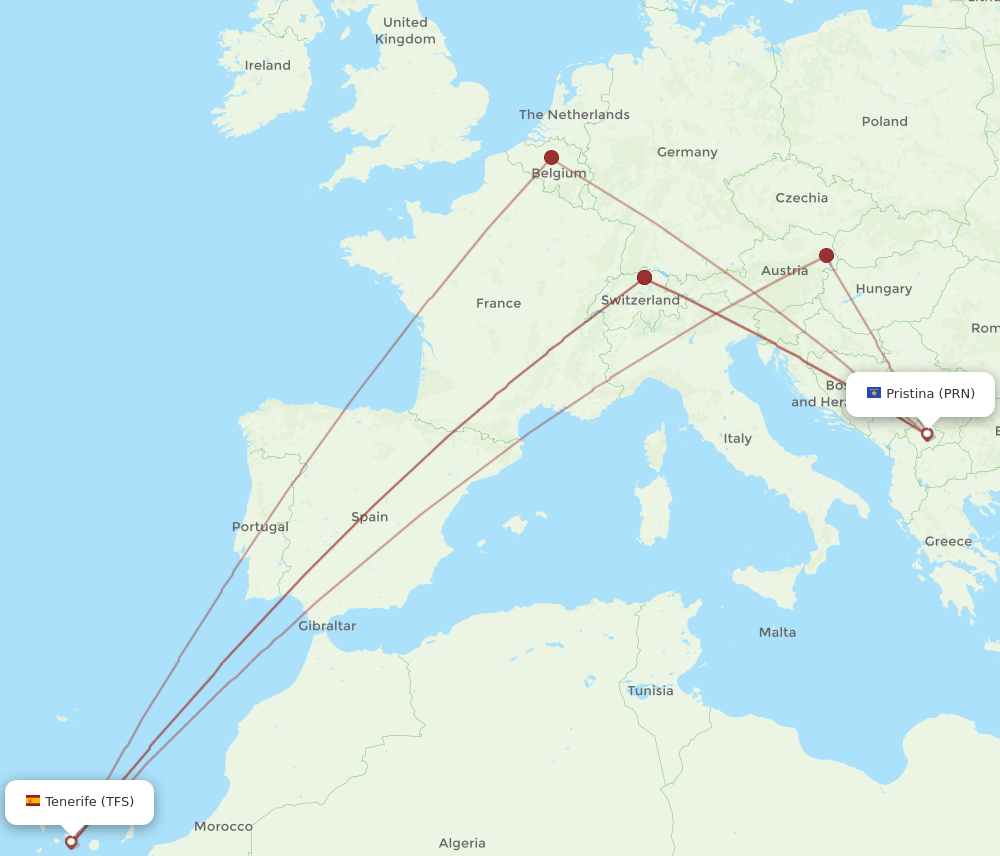 TFS-PRN flight routes