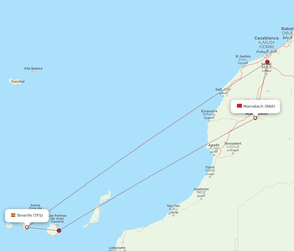 TFS to RAK flights and routes map