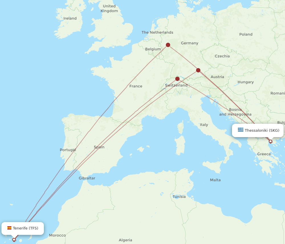 TFS to SKG flights and routes map