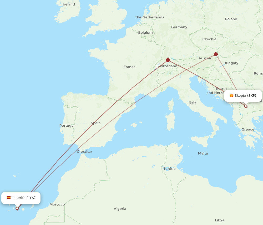 TFS to SKP flights and routes map
