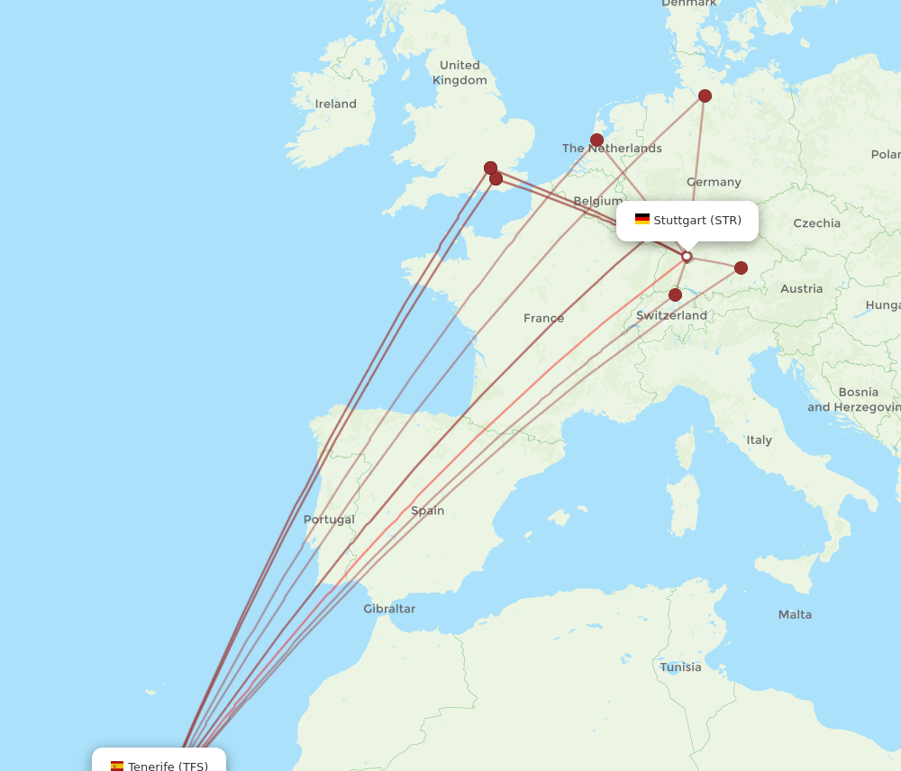 TFS to STR flights and routes map