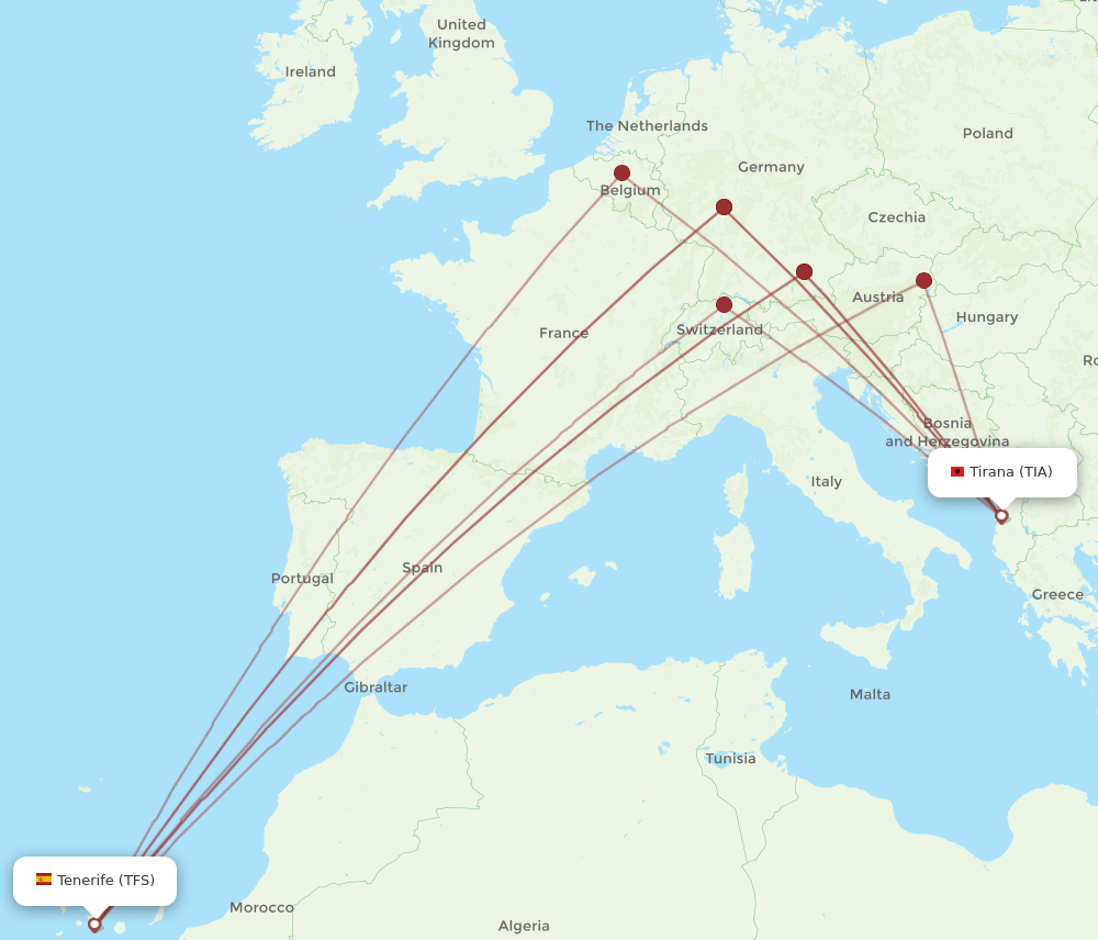 TFS to TIA flights and routes map