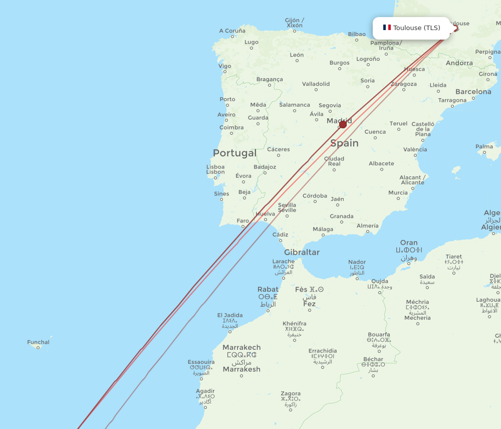 TFS to TLS flights and routes map