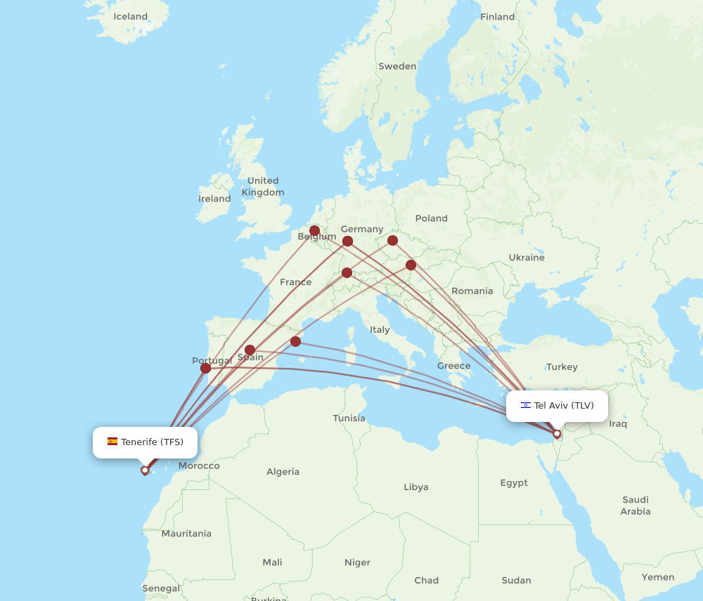 TFS to TLV flights and routes map