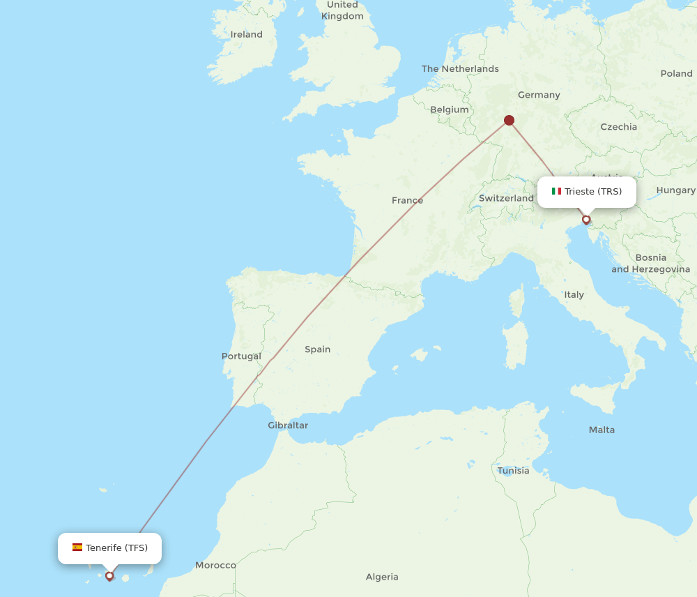 Tenerife - Trieste route map and flight paths