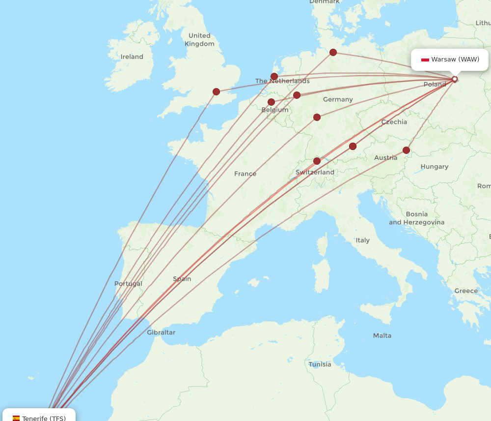 TFS to WAW flights and routes map