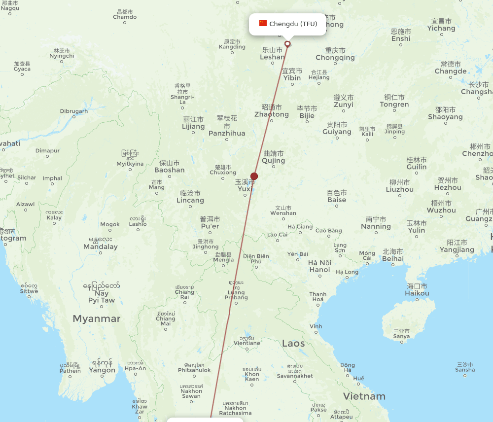 TFU to BKK flights and routes map