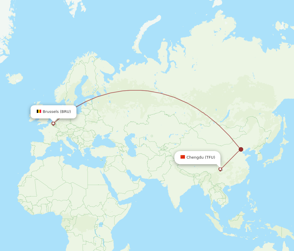 Brussels - Chengdu route map and flight paths