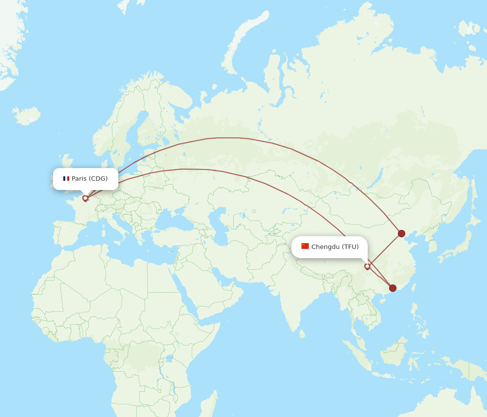 TFU to CDG flights and routes map