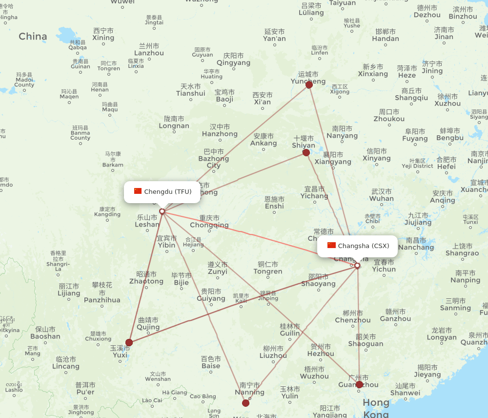 TFU to CSX flights and routes map