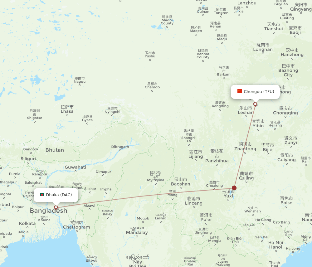 TFU-DAC flight routes