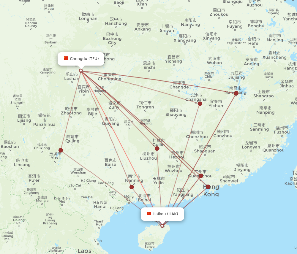 TFU to HAK flights and routes map