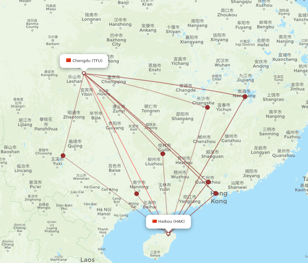 TFU-HAK flight routes