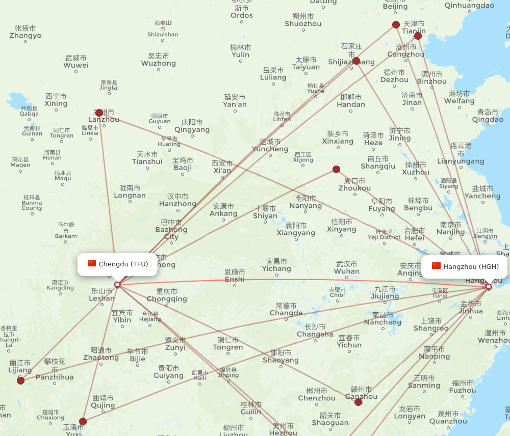 TFU to HGH flights and routes map