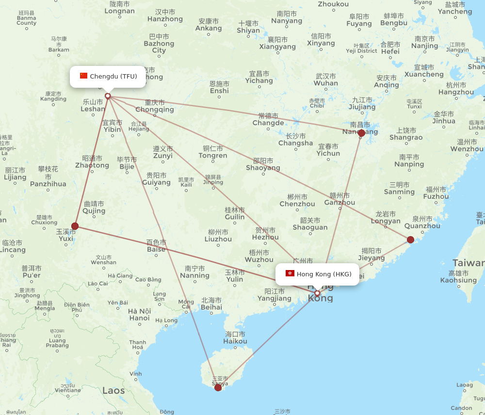 TFU to HKG flights and routes map